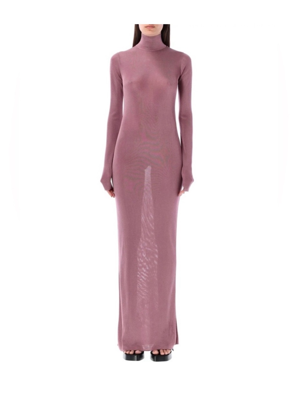 Saint Laurent long Sleeve Turtleneck Maxi Dress in Dusty Mauve